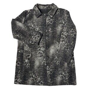 Jane Post Reversible Rain Coat Jacket Black Gray Leopard Print Women’s Size XL